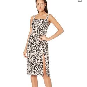 Sanctuary Leopard Animal Print Smocked Sleeveless Square Neck Midi Dress Size 0